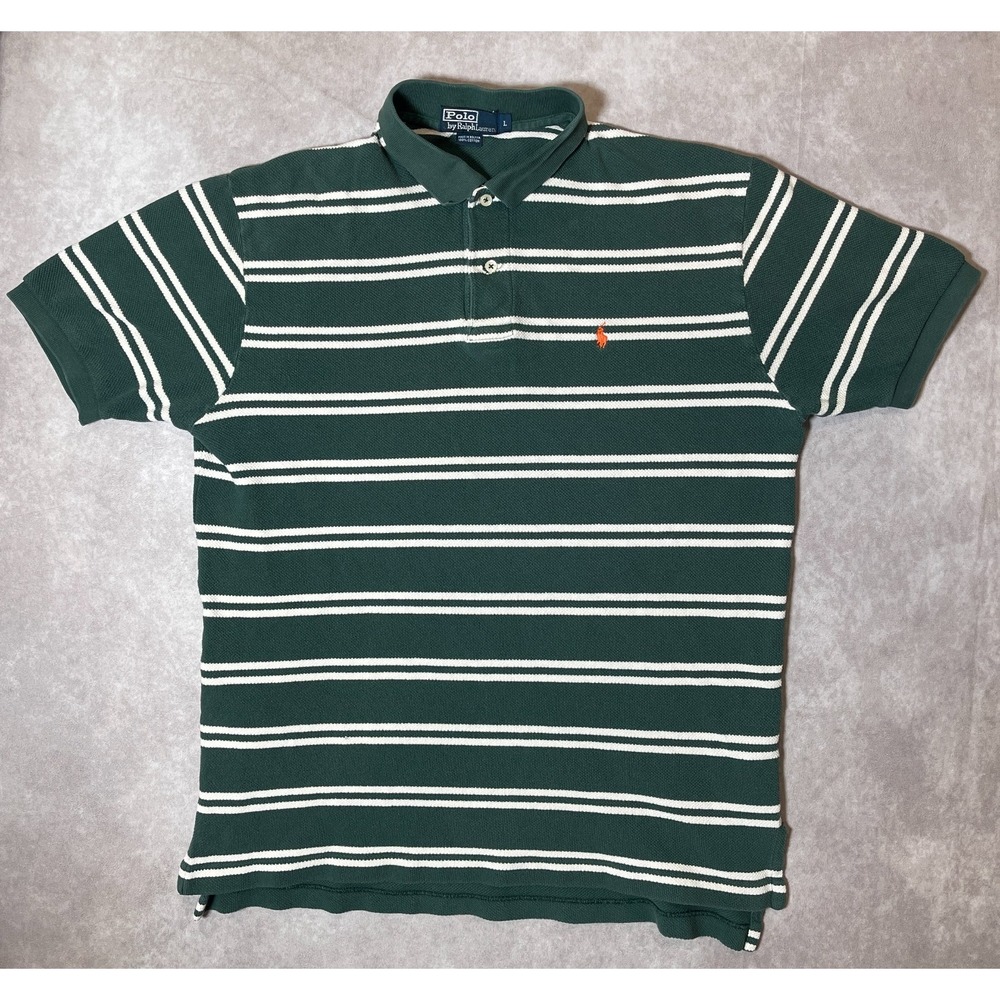 Vintage Polo Ralph Lauren Polo Shirt Mens Large Green Striped Short Sleeve Pony
